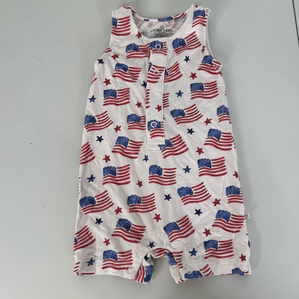 Caden Lane American Flag Bamboo‎ Shortie Size 0-3m